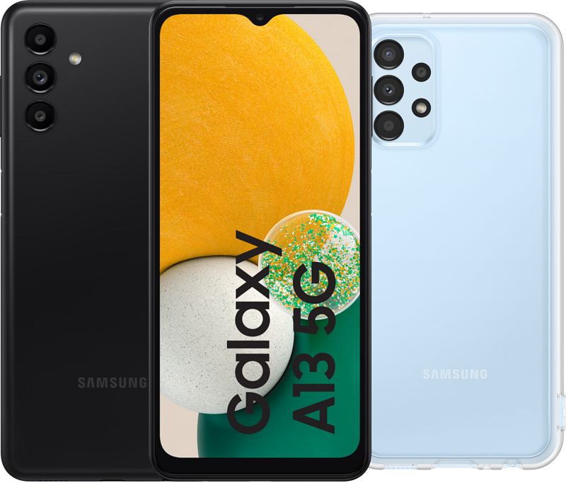 Foto van Samsung galaxy a13 128gb zwart 5g + samsung soft case back cover transparant