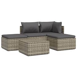 Foto van Vidaxl 5-delige loungeset met kussens poly rattan grijs