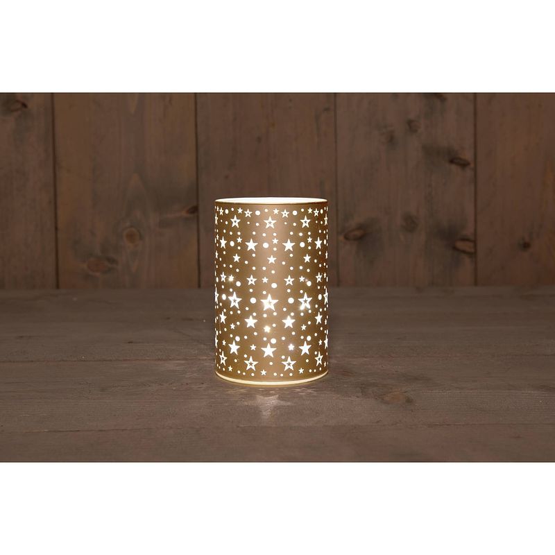 Foto van Anna'ss collection - cylinder glass matt gold with stars 10x15cm / 8led warm