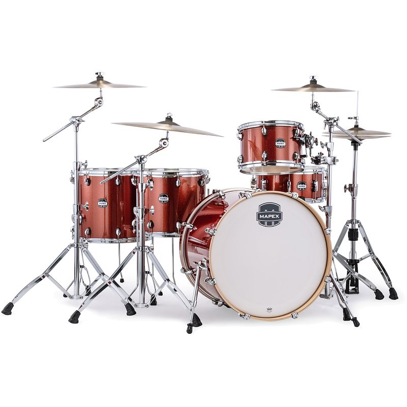 Foto van Mapex mars birch rock plus crossover blood orange sparkle 5d. shellset