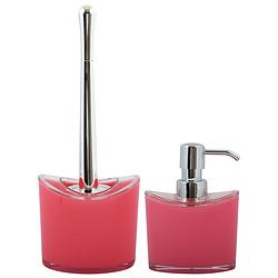 Foto van Msv toiletborstel in houder/zeeppompje - badkamer set aveiro - kunststof - fuchsia roze - badkameraccessoireset