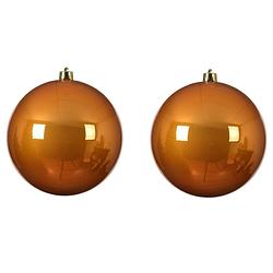 Foto van 2x stuks grote kunststof kerstballen cognac bruin (amber) 20 cm glans - kerstbal