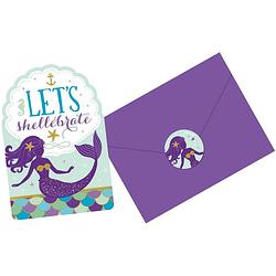 Foto van Amscan uitnodigingen zeemeermin met envelop 8 stuks paars