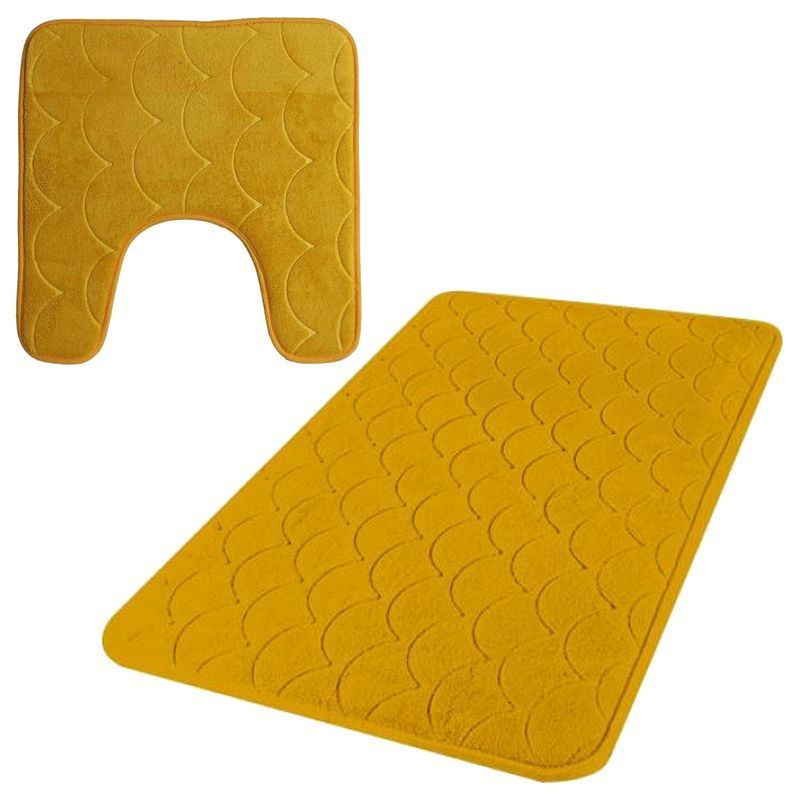 Foto van Urban living badkamer droogloop matjes/tapijt - set 2x stuks - memory foam - okergeel - badmatjes