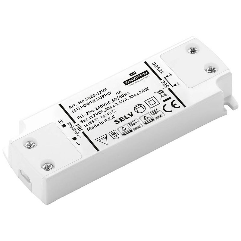 Foto van Dehner elektronik se 20-12vf (12vdc) led-transformator, led-driver constante spanning 20 w 1.67 a 12 v/dc geschikt voor meubels, overbelastingsbescherming,