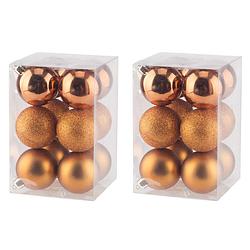 Foto van 24x stuks kunststof kerstballen oranje 6 cm mat/glans/glitter - kerstbal