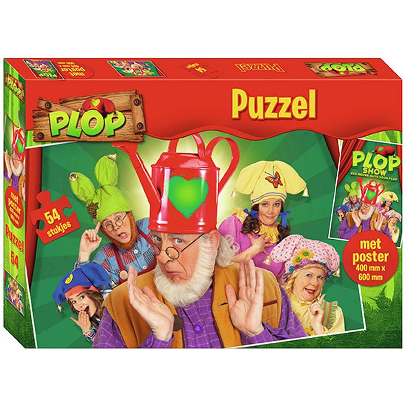 Foto van Studio 100 legpuzzel kabouter plop 80 cm karton groen 54 stukjes