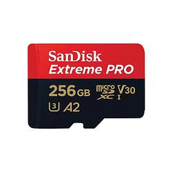 Foto van Sandisk microsdxc extreme pro 256gb 200/140 mb/s - a2 - v30 - sda - rescue pro dl 2 micro sd-kaart zwart