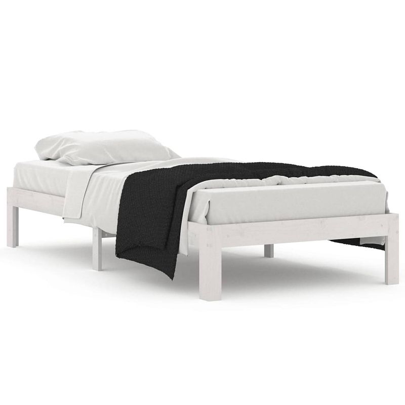 Foto van The living store eenpersoonsbed - houten bedframe - 203.5 x 93.5 x 30 cm - massief grenenhout - wit