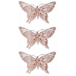 Foto van 3x kerst decoratie vlinder roze 15 x 11 cm - kersthangers