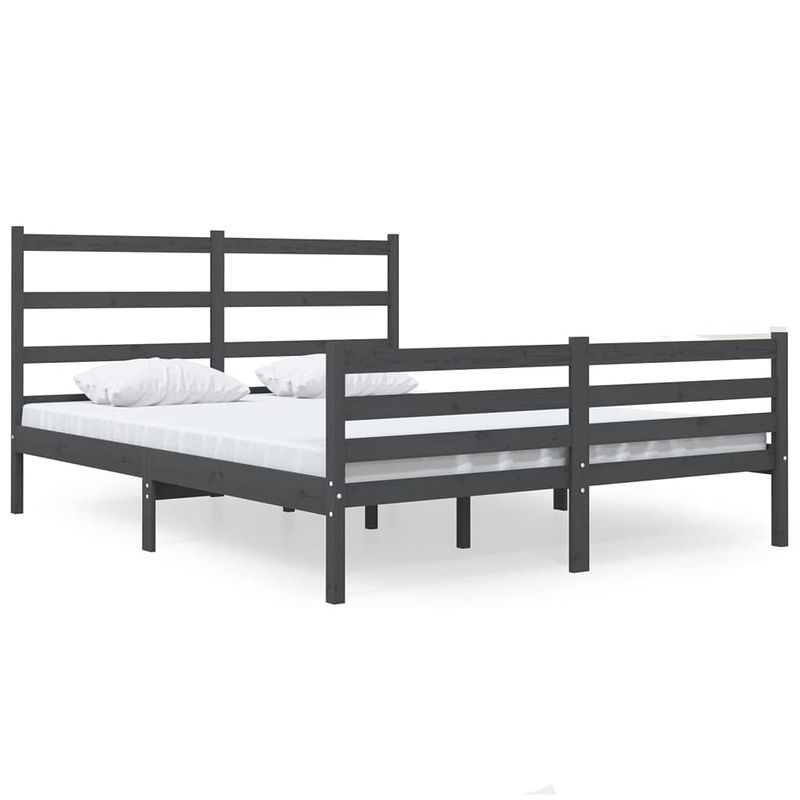 Foto van The living store bedframe - houten - 195.5 x 126 x 100 cm - grijs - 120 x 190 cm - montage vereist