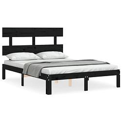 Foto van The living store bedframe grenenhout - 203.5 x 123.5 x 81 cm - multiplex lattenbodem - zwart - the living store