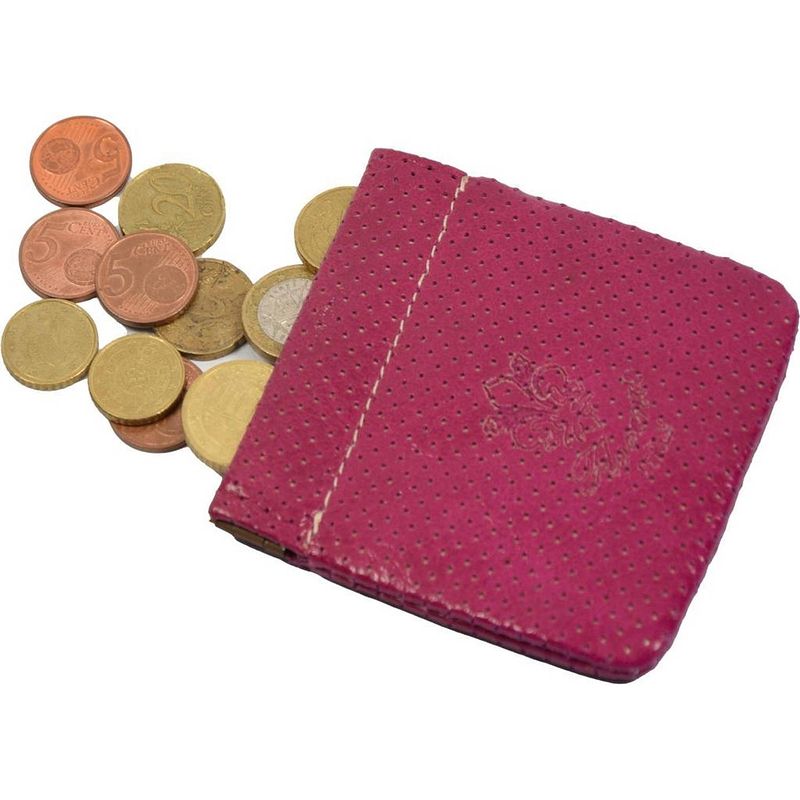 Foto van Kleingeld portemonnee - knipportemonnee - portemonnee heren - knijpportemonnee - munthouder - paars- roze - leer - klein