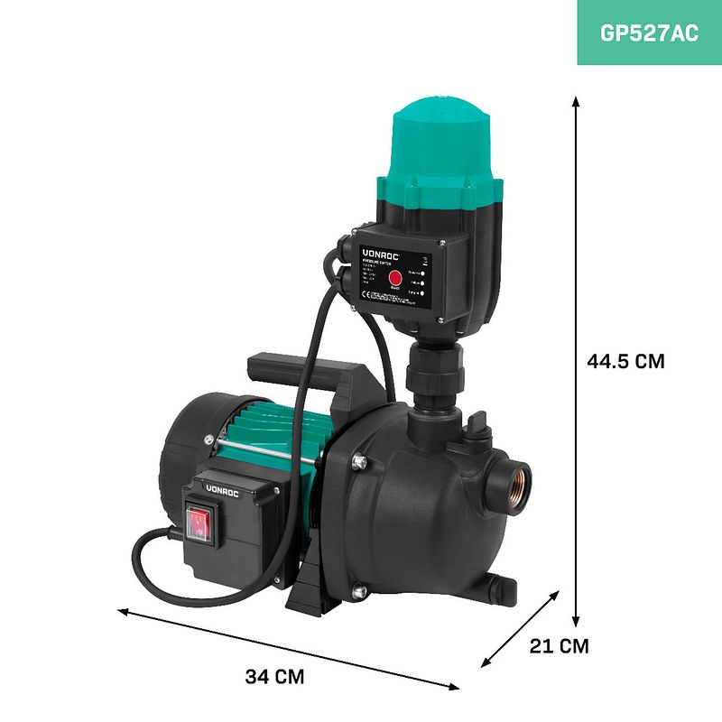 Foto van Vonroc hydrofoorpomp / automatische pomp - 800w - 3300l/h - met drukschakelaar - droogloopbeveiliging - voor besproeien