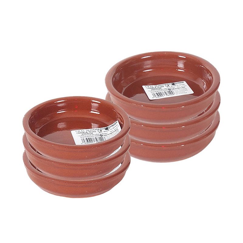 Foto van 6x terracotta tapas bakjes/schaaltjes 12 cm en 10 cm - snack en tapasschalen