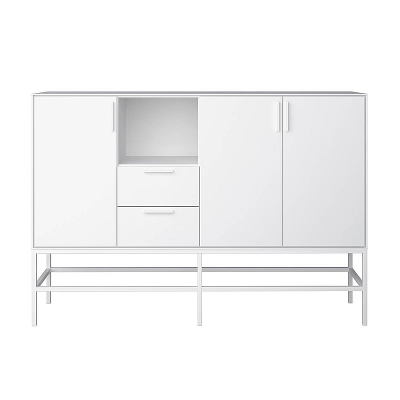 Foto van Ravn dressoir 3 deuren en 2 lades, wit gelakt, wit metalen frame.