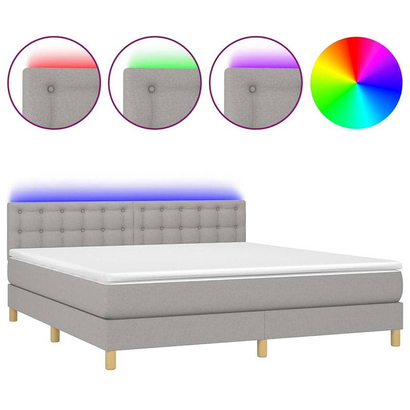 Foto van The living store boxspring lichtgrijs 160x200 cm - verstelbaar hoofdbord - led-verlichting - pocketvering matras