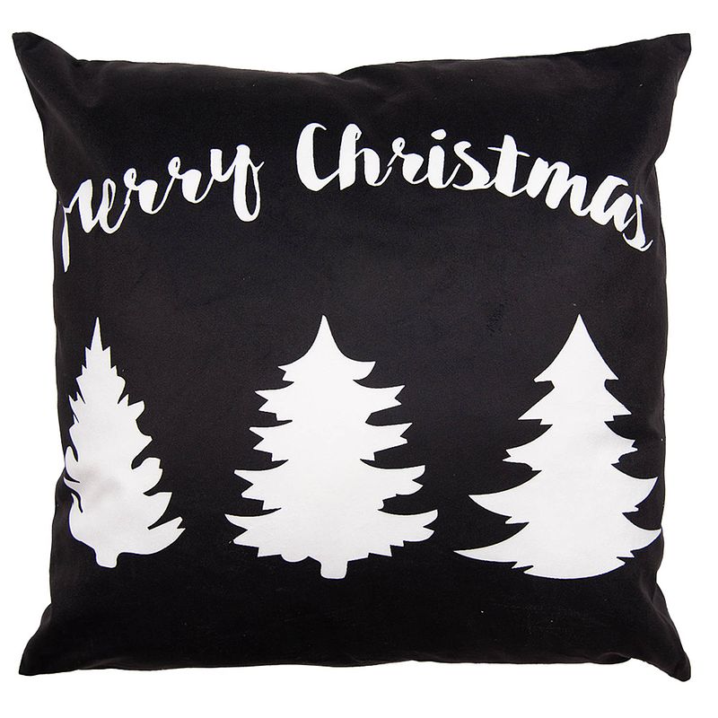 Foto van Haes deco - kerst kussenhoes 45x45 cm - zwart - collectie: black & white x-mas - sierkussen, kussenhoes