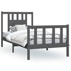 Foto van The living store klassiek houten bedframe - grenenhout - 205.5x105.5x69.5 cm - grijs