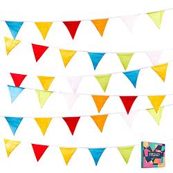 Foto van Fissaly® verjaardag stoffen gekleurde vlaggetjes slinger - decoratie - happy birthday - luxe feest versiering