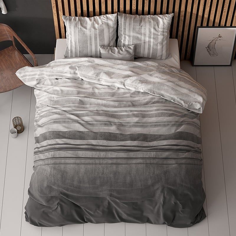 Foto van Dekbedovertrek moon lights - lits-jumeaux (240x220 cm) - grijs katoen polyester-katoen - dessin: strepen - sleeptime - dekbed-discounter.nl