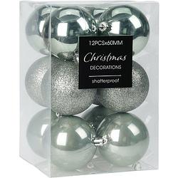 Foto van Christmas decoration kerstballen 12x - 6 cm - kunststof - mint groen - kerstbal