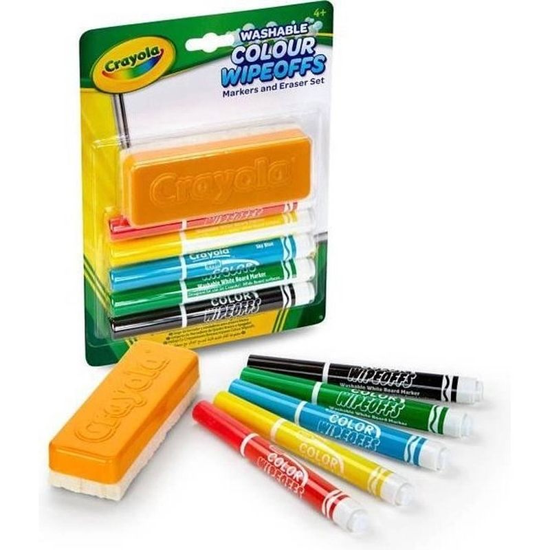 Foto van Crayola washable colour wipeoffs - whiteboardset - 5 stiften en 1 wisser
