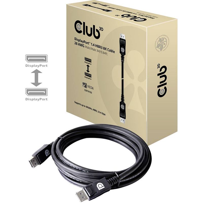 Foto van Club3d displayport aansluitkabel displayport stekker, displayport stekker 3.00 m zilver cac-1060 displayport-kabel