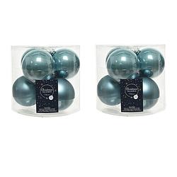 Foto van 12x stuks glazen kerstballen ijsblauw (blue dawn) 8 cm mat/glans - kerstbal