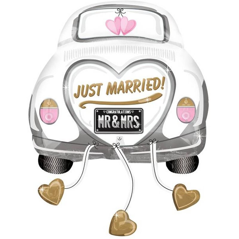 Foto van Amscan folieballon super shape just married trouwauto wit