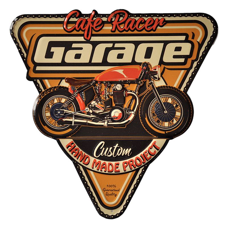 Foto van Clayre & eef wanddecoratie 40x40 cm oranje ijzer driehoek cafe racer garage muurdecoratie oranje muurdecoratie