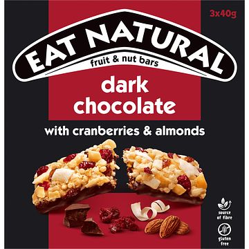 Foto van Eat natural fruit & nut bars dark chocolate with cranberries & macadamias 3 x 40g bij jumbo