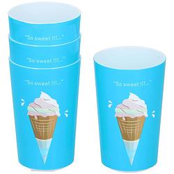 Foto van 4x drinkbekers voor peuters/kinderen met ijshoorn print melamine blauw 380 ml 7,6 x 19,6 cm - bekers