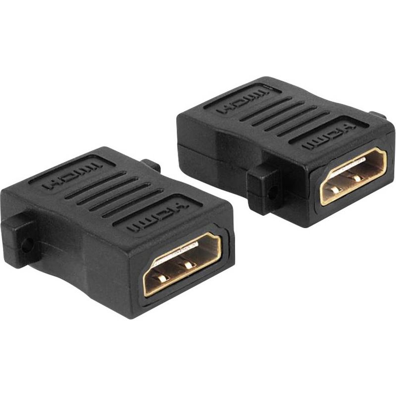 Foto van Delock 65509 hdmi adapter [1x hdmi-bus - 1x hdmi-bus] zwart schroefbaar, vergulde steekcontacten