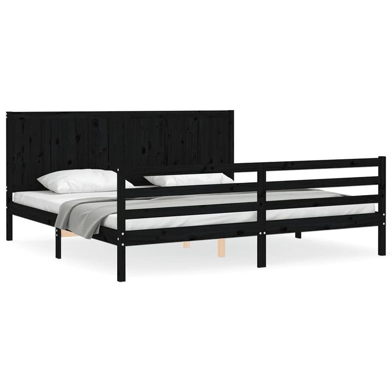 Foto van The living store bed grenenhout massief - 205.5 x 185.5 x 100 cm - zwart