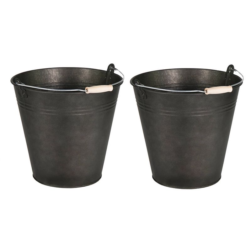 Foto van Mega collections emmer/plantenpot - 2x - zink - zwart - d30 x h29 cm - emmers