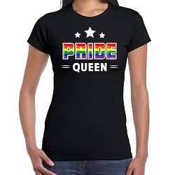 Foto van Bellatio decorations gay pride shirt - pride queen - regenboog - dames - zwart s - feestshirts