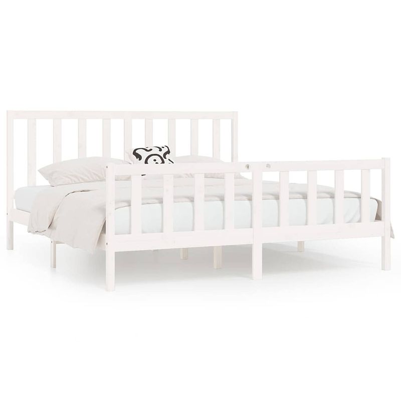 Foto van The living store houten bedframe - wit - 205.5 x 186 x 100 cm - massief grenenhout