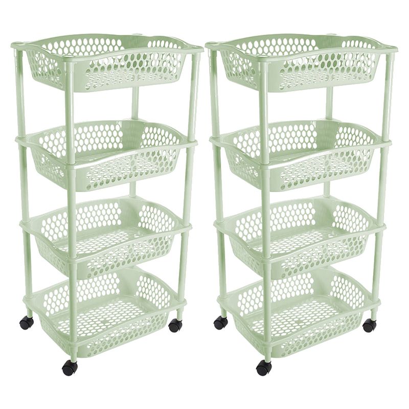 Foto van 2x stuks keuken opberg trolleys/roltafels met 4 manden 86 cm mintgroen - opberg trolley