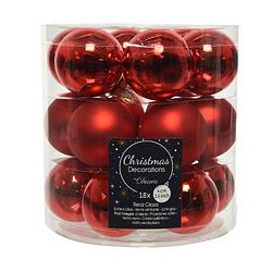 Foto van 18x stuks kleine glazen kerstballen rood 4 cm mat/glans - kerstbal