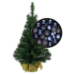 Foto van Mini kerstboom/kunst kerstboom h75 cm inclusief kerstballen donkerblauw - kunstkerstboom