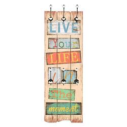 Foto van The living store kapstok vintage - mdf-plaat en metalen haken - 40 x 120 cm - 6 haken