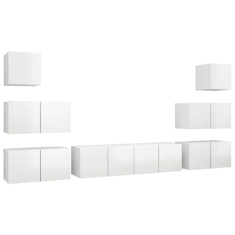 Foto van The living store televisiekastenset - hangend - spaanplaat - wit - 6x 60x30x30 cm + 2x 30.5x30x30 cm