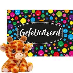 Foto van Keel toys - cadeaukaart gefeliciteerd met knuffeldier giraffe 16 cm - knuffeldier