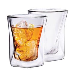 Foto van Luxe dubbelwandige whiskey glazen - whiskey glazen- draai motief set van 2 - 300 ml