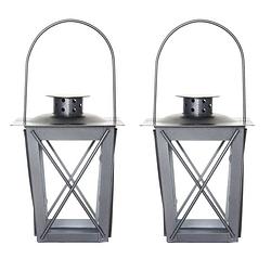 Foto van Set van 2x stuks zilveren tuin lantaarn/windlicht van ijzer 12 x 12 x 16 cm - lantaarns