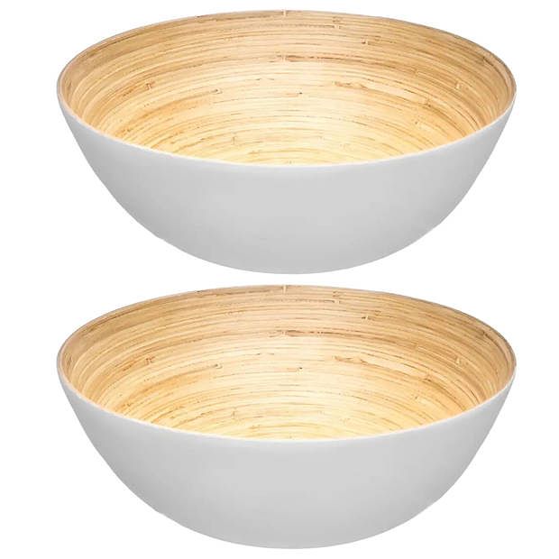 Foto van 2x stuks secret de gourmet slakom/serveer schaaltjes - bamboe - d25 cm - saladeschalen