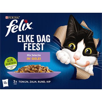 Foto van Felix® elke dag feest mix selectie in gelei kattenvoer 12 x 85g bij jumbo