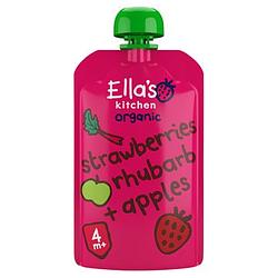 Foto van Ella's kitchen aardbeien, rabarber + appels 4+ bio 120g bij jumbo