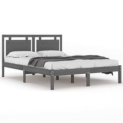 Foto van The living store bedframe grenenhout - multiplex lattenbodem - 150 x 200 cm - grijs